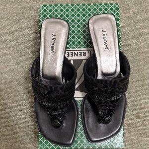 J.Renee Black Beaded Slide Sandals